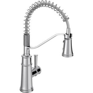 Moen Belfield Matte Black Kitchen Faucet, Modern Spring Kitchen Faucet with Power Boost, Pre-Rinse, One-Handle, Easy Installation, 5927BL(Chrome)