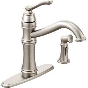 Moen Belfield Oil Rubbed Bronze Traditional One Handle High Arc Kitchen Faucet with Side Spray and Optional Deckplate Included, 7245ORB(Stainless Steel)