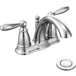 Moen Brantford Chrome Two-Handle Low-Arc Traditional Centerset Bathroom Faucet with Drain Assembly, 6610(Faucet)