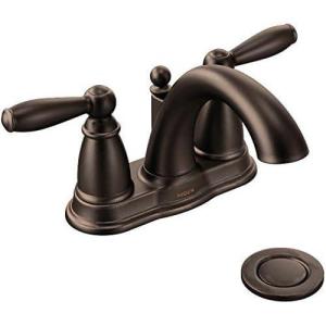 Moen Brantford Oil-Rubbed Bronze Two-Handle Low-Arc Traditional Centerset Bathroom Faucet with Drain Assembly, 6610ORB(Oil Rubbed Bronze)