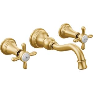 Moen Brushed Gold Weymouth 2-Handle Wall Mount High-Arc Bathroom Faucet (Valve Sold Separately), TS42112BG(Brushed Gold)