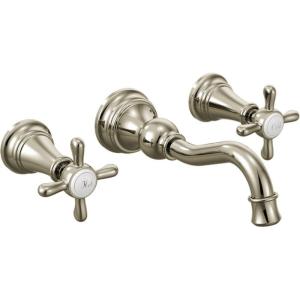 Moen Brushed Gold Weymouth 2-Handle Wall Mount High-Arc Bathroom Faucet (Valve Sold Separately), TS42112BG(Polished Nickel)