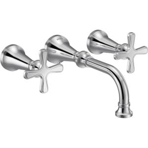 Moen Colinet Brushed Gold Traditional Cross Handle Wall Mount Bathroom Faucet Trim, Valve Required, TS44105BG(Chrome)