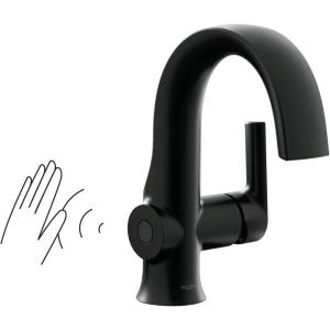 Moen Doux Matte Black Motionsense Wave Touchless Single Handle Bathroom Sink Faucet, S6910EWBL(Matte Black)