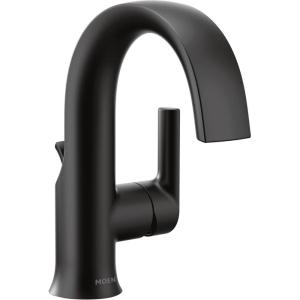 Moen Doux Matte Black One-Handle High Arc Laminar Stream Bathroom Faucet, Contemporary Single Hole Bathroom Sink Faucet, S6910BL(Matte Black)