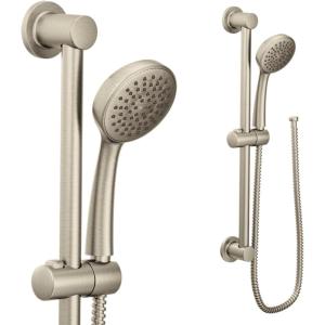 Moen Eco Performance Single Function Handheld Showerhead, 24 Inch Slide Bar, Brushed Gold Finish, 3868EPBG(Brushed Nickel)