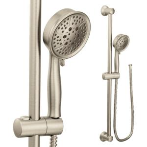 Moen Eco-Performance Chrome Four-Function Removable Handheld Showerhead with 69-Inch-Long Hose and Wall-Mounted Slide Bar, 3667EP(Brushed Nickel)