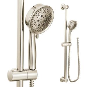 Moen Eco-Performance Chrome Four-Function Removable Handheld Showerhead with 69-Inch-Long Hose and Wall-Mounted Slide Bar, 3667EP(Polished Nickel)