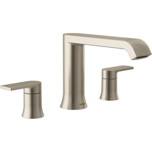 Moen Genta LX Two-Handle Deck Mounted Roman Tub Faucet, Widespread Modern Bathtub Set for Soaking Tub, Valve Required, Brushed Nickel, T908BN(Brushed Nickel)