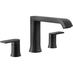 Moen Genta LX Two-Handle Deck Mounted Roman Tub Faucet, Widespread Modern Bathtub Set for Soaking Tub, Valve Required, Brushed Nickel, T908BN(Matte Black)