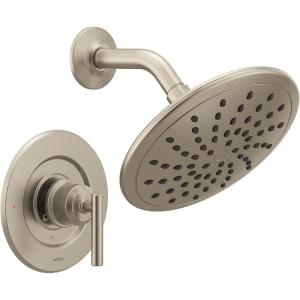 Moen Gibson Posi-Temp Pressure Balancing Modern Shower Trim with 8-Inch Eco-Performance Rainshower Head, Valve Required, Matte Black, T3002EPBL(Brushed Nickel)