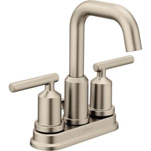 Moen Gibson Two-Handle Centerset High Arc Modern Bathroom Faucet with Drain Assembly, Matte Black, 6150BL(Brushed Nickel)