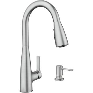 Moen Haelyn Spot Resist Stainless Single-Handle Pull-Down Sprayer Kitchen Faucet with an LED Light ColorCue Temperature Indicator and Soap Dispenser, 87627EISRS(Spot Resist Stainless)