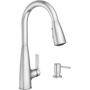 Moen Haelyn Spot Resist Stainless Single-Handle Pull-Down Sprayer Kitchen Faucet with an LED Light ColorCue Temperature Indicator and Soap Dispenser, 87627EISRS(Chrome)