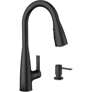 Moen Haelyn Spot Resist Stainless Single-Handle Pull-Down Sprayer Kitchen Faucet with an LED Light ColorCue Temperature Indicator and Soap Dispenser, 87627EISRS(Matte Black)