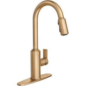 Moen Meena One Handle Kitchen Faucet with Pull Down Sprayer, High Arc Kitchen Sink Faucet Featuring Reflex System and Duralock Quick Connect, Bronzed Gold, 87270BZG(Bronzed Gold)