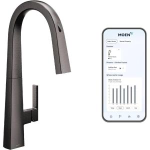 Moen Nio Black Stainless Smart Faucet, Touchless Modern Kitchen Faucet with Pull Down Sprayer, Voice Control and Power Boost, One-Handle Easy Installation, S75005EVBLS