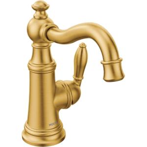 Moen S42107BG Weymouth One-Handle Single Hole Traditional Bathroom Sink Faucet with Drain Assembly, Brushed Gold(Brushed Gold)