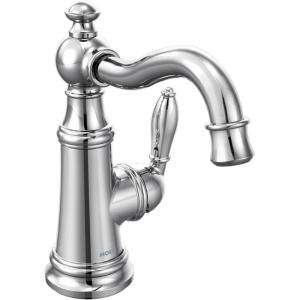 Moen S42107BG Weymouth One-Handle Single Hole Traditional Bathroom Sink Faucet with Drain Assembly, Brushed Gold(Chrome)