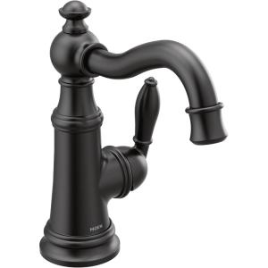 Moen S42107BG Weymouth One-Handle Single Hole Traditional Bathroom Sink Faucet with Drain Assembly, Brushed Gold(Matte Black)