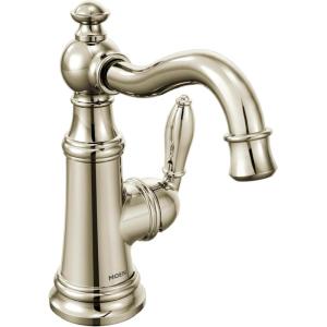 Moen S42107BG Weymouth One-Handle Single Hole Traditional Bathroom Sink Faucet with Drain Assembly, Brushed Gold(Polished Nickel)