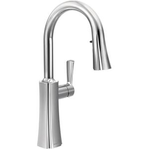 Moen S72608SRS Etch One-Handle High Arc Pulldown Kitchen Faucet with Power Clean, Chrome(Chrome)