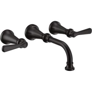 Moen TS44104BL Colinet Traditional Lever Handle Wall Mount Bathroom Faucet Trim, Valve Required, Matte Black