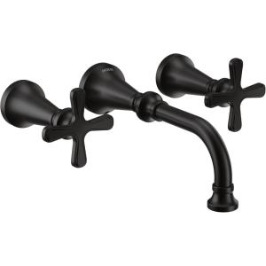 Moen TS44105BL Colinet Traditional Cross Handle Wall Mount Bathroom Faucet Trim, Valve Required, Matte Black(Matte Black)