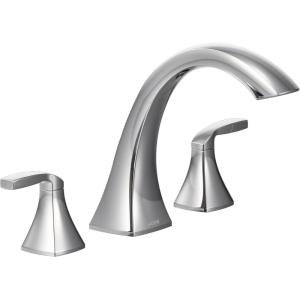 Moen Voss Brushed Gold Two-Handle Deck Mount Roman Tub Faucet Trim Kit, Valve Required, T693BG(Chrome)
