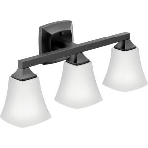 Moen Voss Matte Black 3-Light Dual-Mount Bath Bathroom Vanity Light Fixture with Frosted Glass, YB5163BL