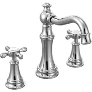 Moen Weymouth Brushed Gold Two-Handle Widespread Cross Handle Bathroom Faucet Trim Kit, Valve Required, TS42114BG(Chrome)
