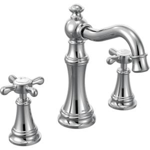 Moen Weymouth Brushed Gold Two-Handle Widespread Cross Handle Bathroom Faucet Trim Kit, Valve Required, TS42114BG(Polished Nickel)