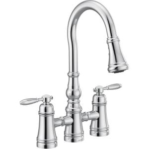 Moen Weymouth Matte Black Two Handle Pulldown Bridge Kitchen Faucet, S73204BL(Chrome)