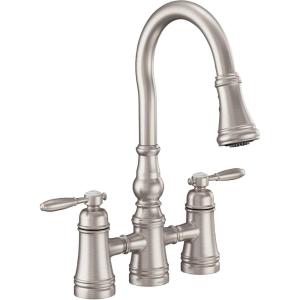 Moen Weymouth Matte Black Two Handle Pulldown Bridge Kitchen Faucet, S73204BL(Spot Resist Stainless)