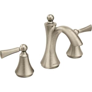 Moen Wynford Chrome Two-Handle Widespread High-Arc Bathroom Faucet with Lever Handles, Valve Required, T4520(Brushed Nickel)