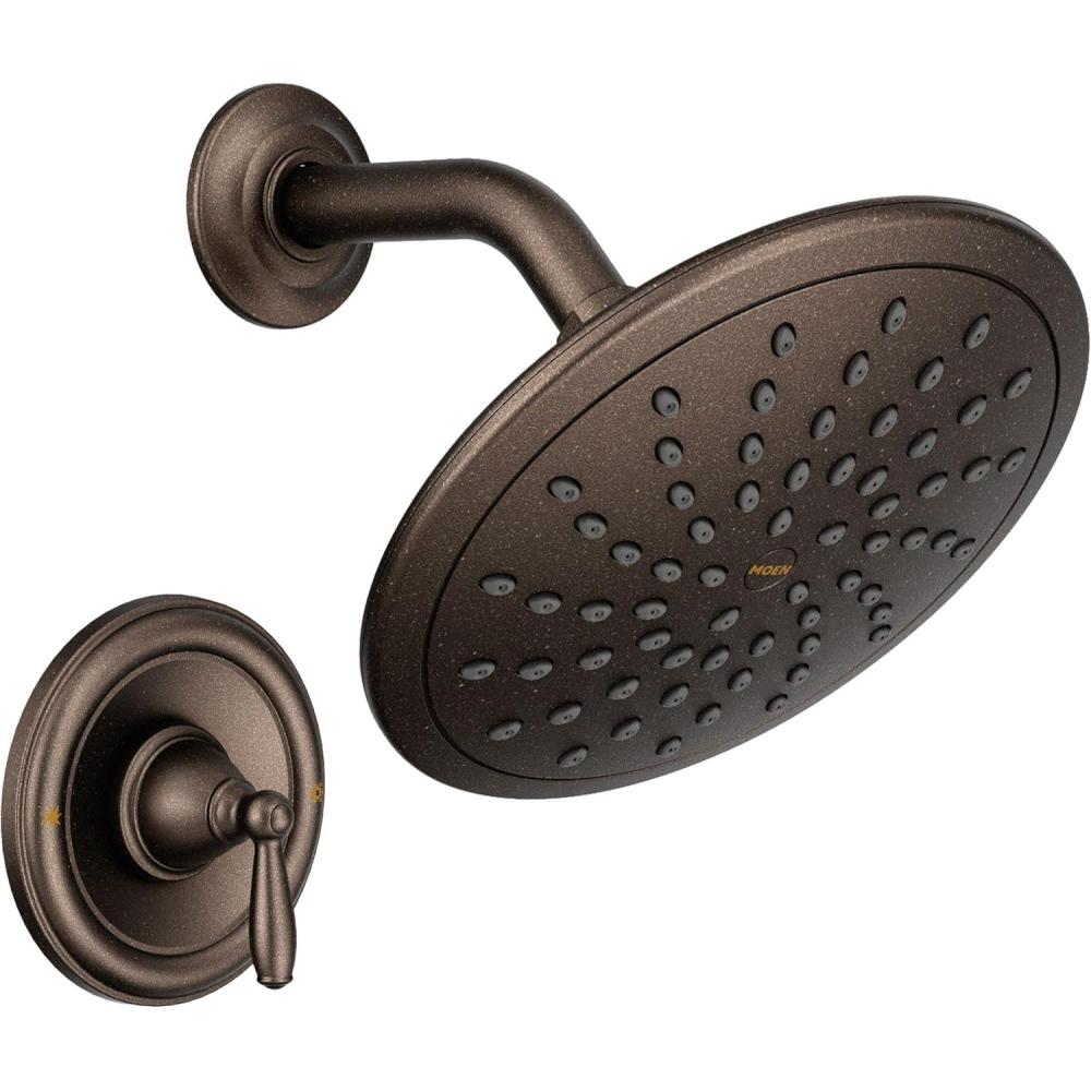image:imageMoen Brantford Oil Rubbed Bronze Shower Trim Kit featuring EcoPerformance Wide Rain Shower Head and Traditional Shower Lever Handle PosiTemp Valve Required T2252EPORBOil Rubbed Bronze