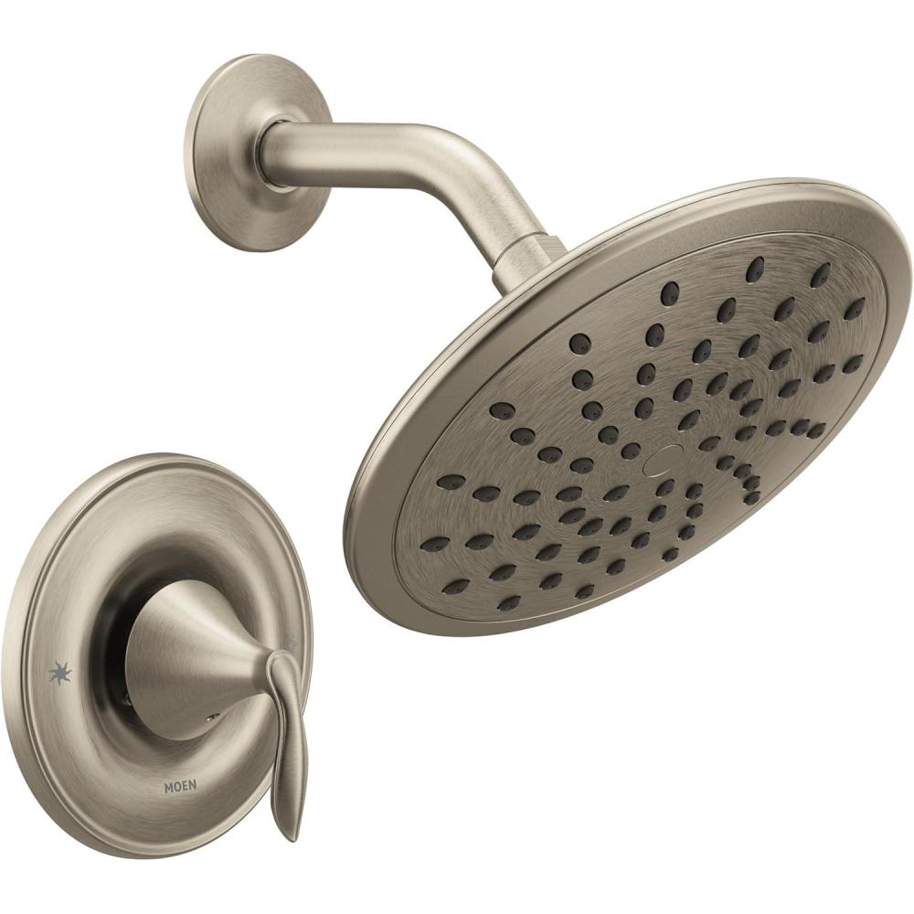 image:imageMoen Eva Brushed Nickel PosiTemp Shower Faucet Trim with EcoPerformance Rain Showerhead and Shower Lever Handle Valve Required T2232EPBNBrushed Nickel