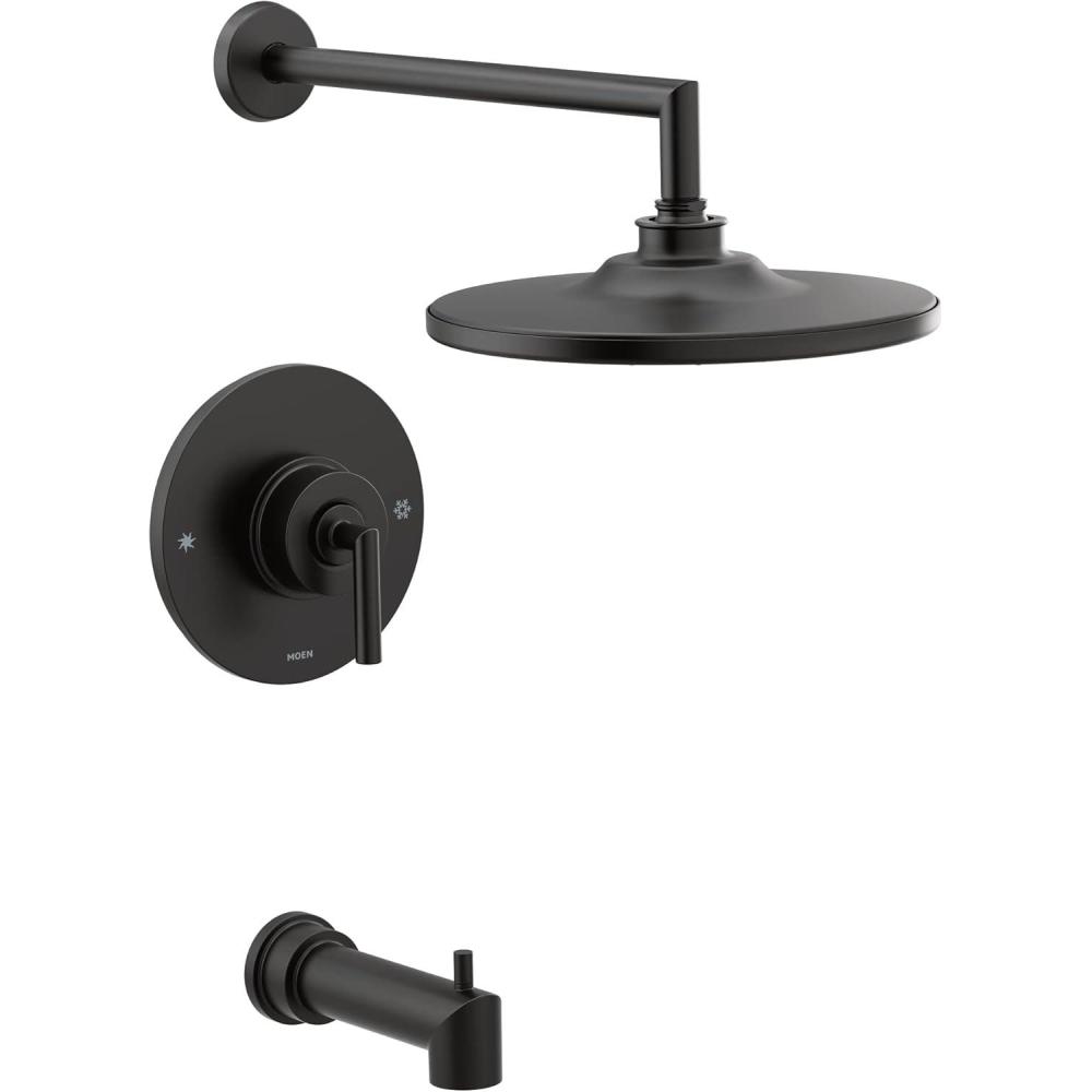 image:imageMoen TS22003EPBL Arris PosiTemp Pressure Balancing Modern Tub and Shower Trim Kit with 10Inch EcoPerformance Rainshower Valve Required Matte BlackMatte Black