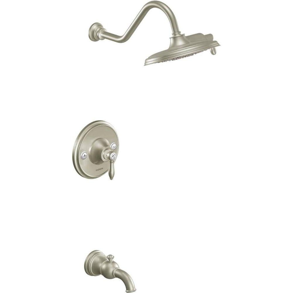 image:imageMoen TS32104BG Weymouth PosiTemp Tub and Shower Trim Kit Valve Required including 9Inch 2Spray Rainshower Brushed GoldBrushed Nickel
