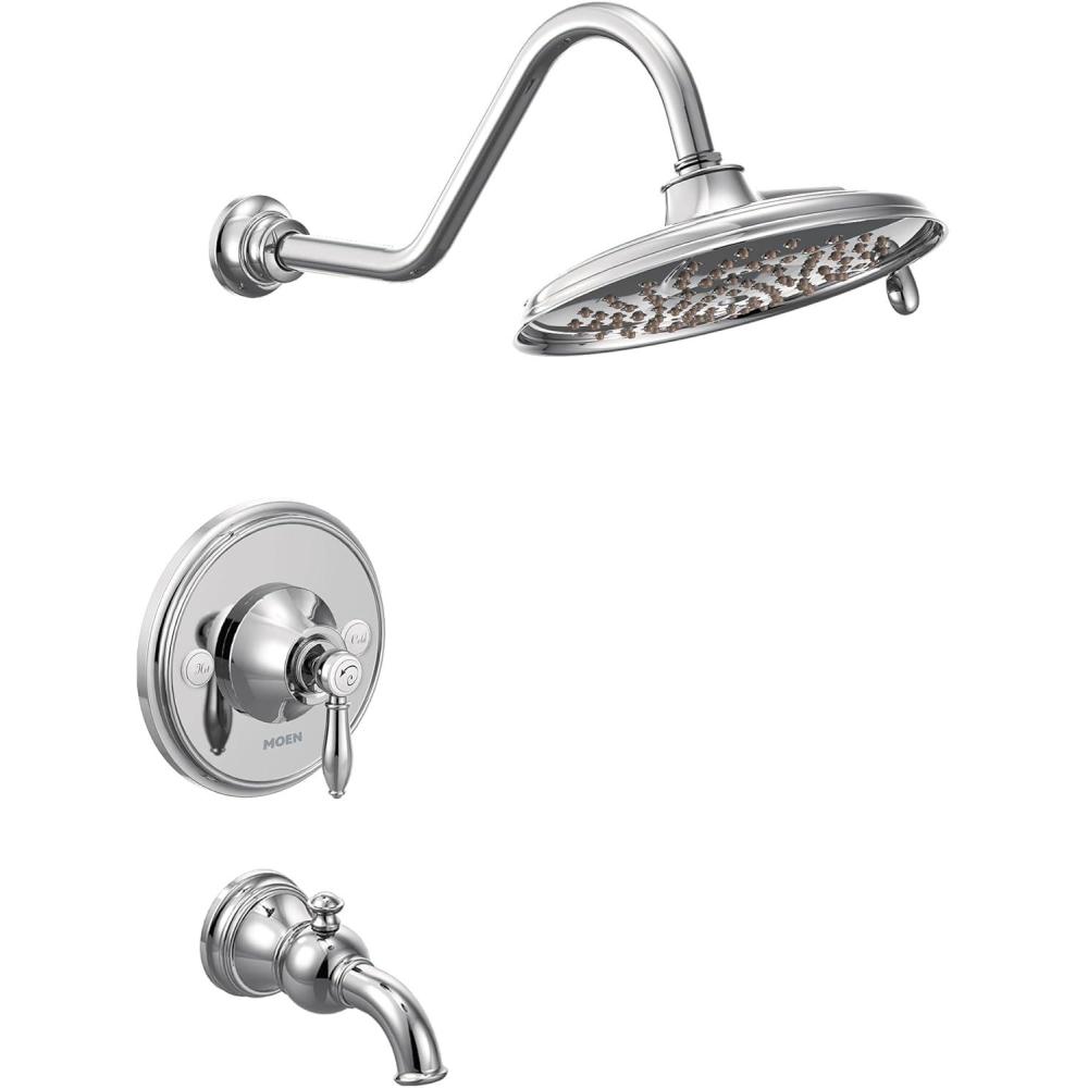 image:imageMoen TS32104BG Weymouth PosiTemp Tub and Shower Trim Kit Valve Required including 9Inch 2Spray Rainshower Brushed GoldChrome