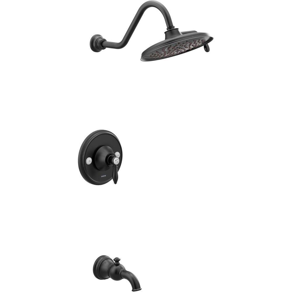 image:imageMoen TS32104BG Weymouth PosiTemp Tub and Shower Trim Kit Valve Required including 9Inch 2Spray Rainshower Brushed GoldMatte Black