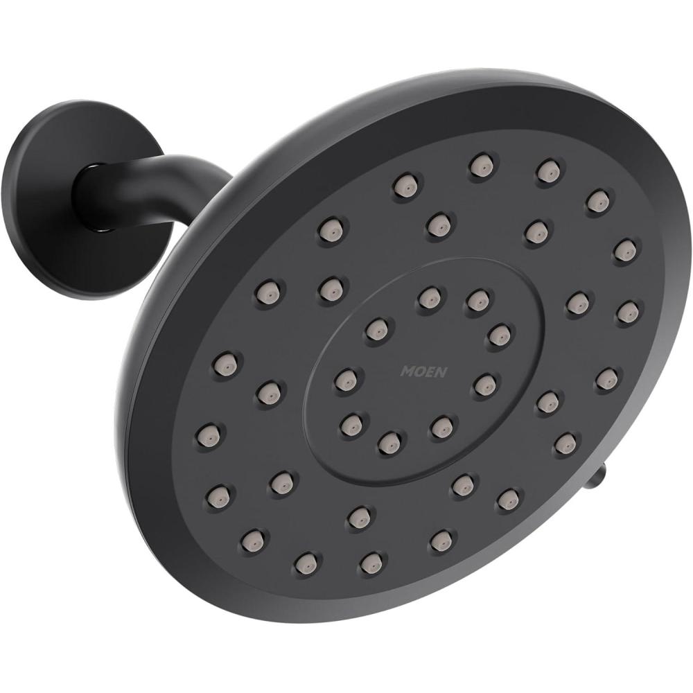 image:imageMoen Verso EcoPerformance Infiniti Dial Round Rain Shower Head 7Inch Diameter Spray Head Brushed Nickel 220R7EPBNMatte Black