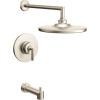 Moen TS22003EPBN Arris Posi-Temp Pressure Balancing Modern Tub and Shower Trim Kit with 10-Inch Eco-Performance Rainshower, Valve Required, Brushed Nickel(Brushed)