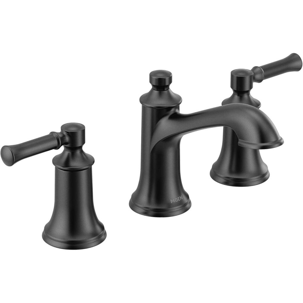 image:imageMoen Dartmoor Matte Black TwoHandle High Arc Widespread Bathroom Sink Faucet for 3Hole Setups with Valve Included TV6805BL