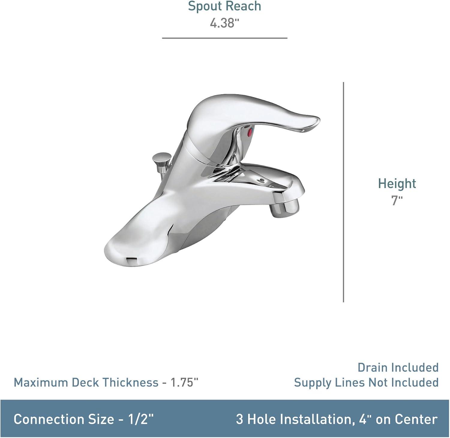 image:imageMoen Chateau Chrome OneHandle LowArc Centerset Bathroom Sink Faucet with Drain Assembly L4621Chrome