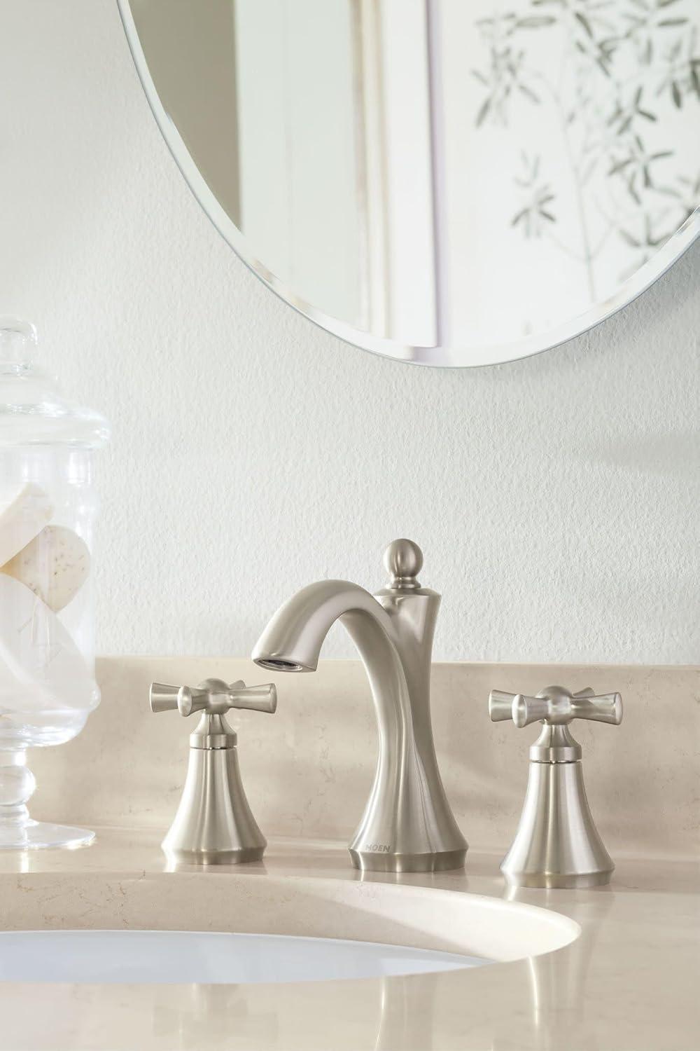 image:imageMoen T4524 Wynford TwoHandle Widespread HighArc Bathroom Faucet with Cross Handles Valve Required Chrome