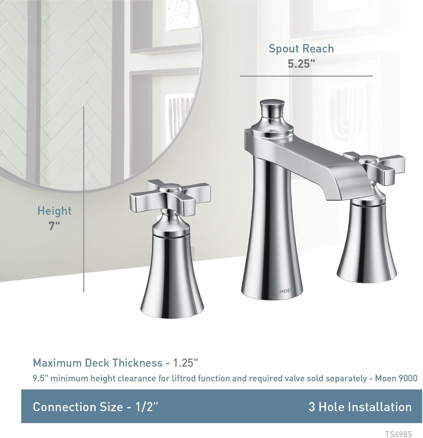 image:imageMoen TS6985 Flara TwoHandle 8 in Widespread Cross Handle Bathroom Faucet Trim Kit Valve Required ChromeChrome