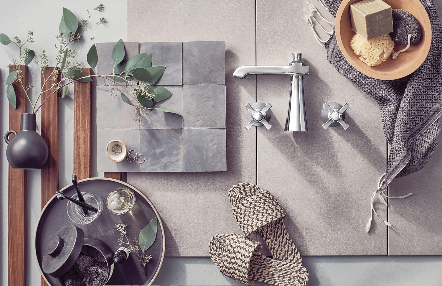 image:imageMoen TS6985 Flara TwoHandle 8 in Widespread Cross Handle Bathroom Faucet Trim Kit Valve Required ChromeChrome