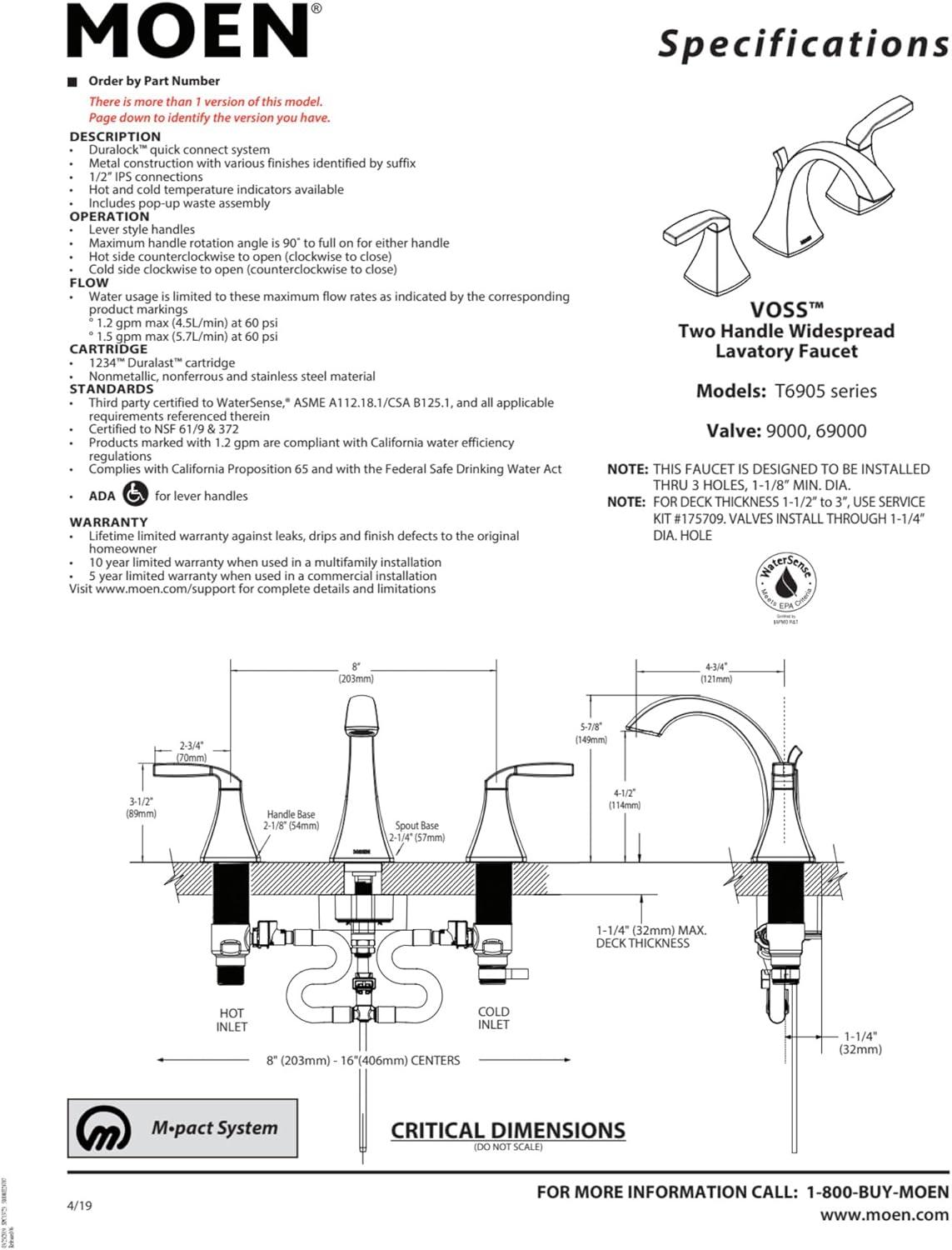 image:imageMoen Voss Chrome TwoHandle Adjustable Widespread Bathroom Faucet Trim Kit Valve Required T6905Chrome