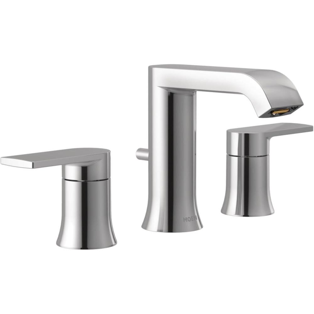 image:imageMoen Genta Chrome TwoHandle Widespread Modern Bathroom Faucet with Drain Assembly Bathroom Sink Faucet 3Hole Application Valve Required T6708Chrome